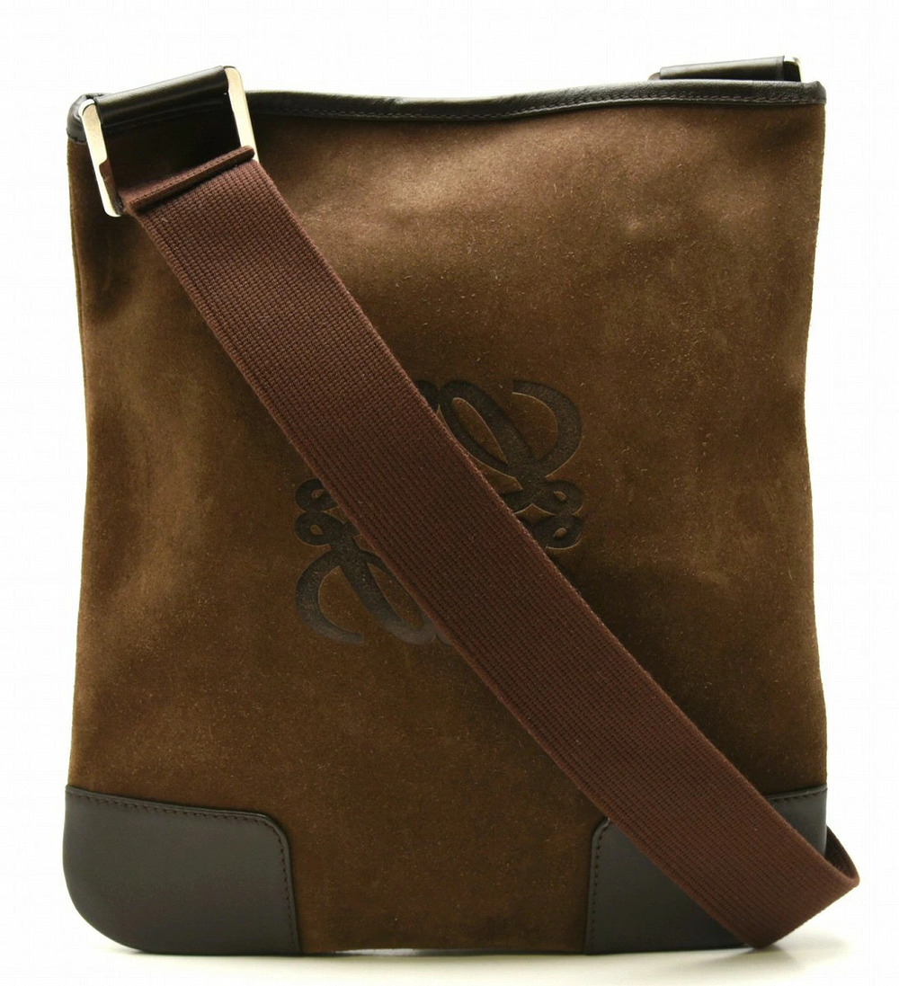 Loewe Anagram Shoulder Bag Suede Leather Brown